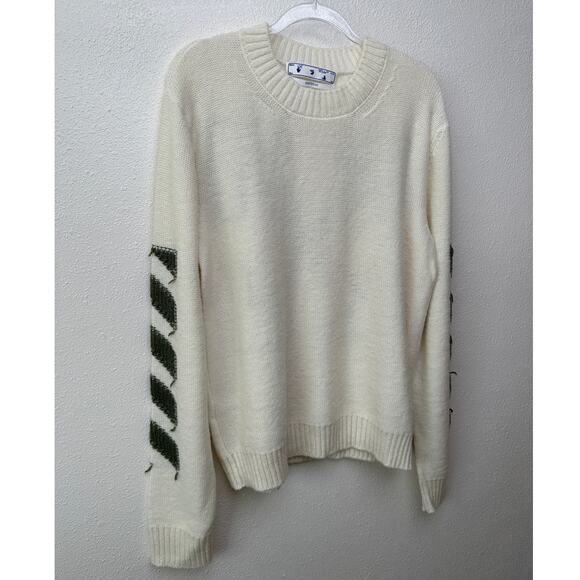 Off-White Reverse Arrow Diag Knit Crew Sweater White / Green - Picture 3 of 16